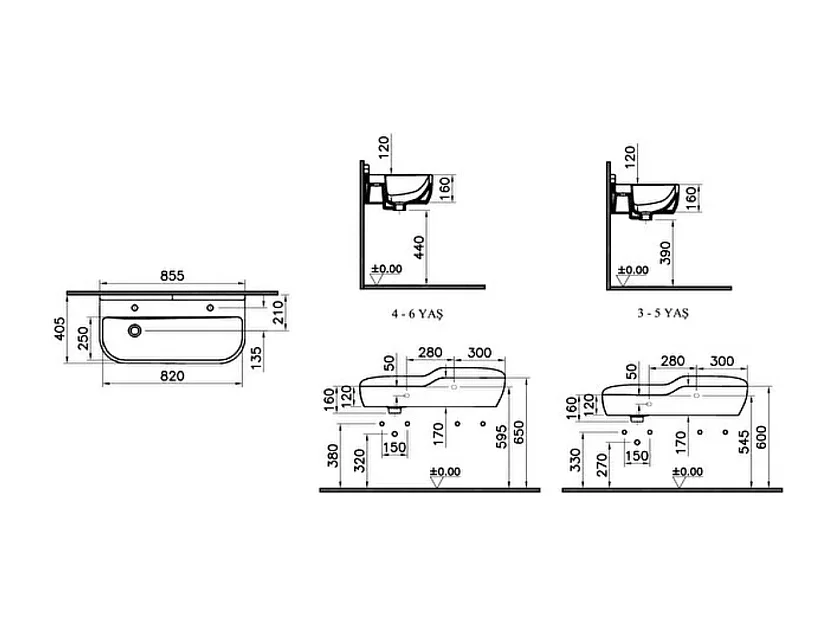 Lavabo pour enfant VITRA Sento Kids 85 cm sans trop-plein