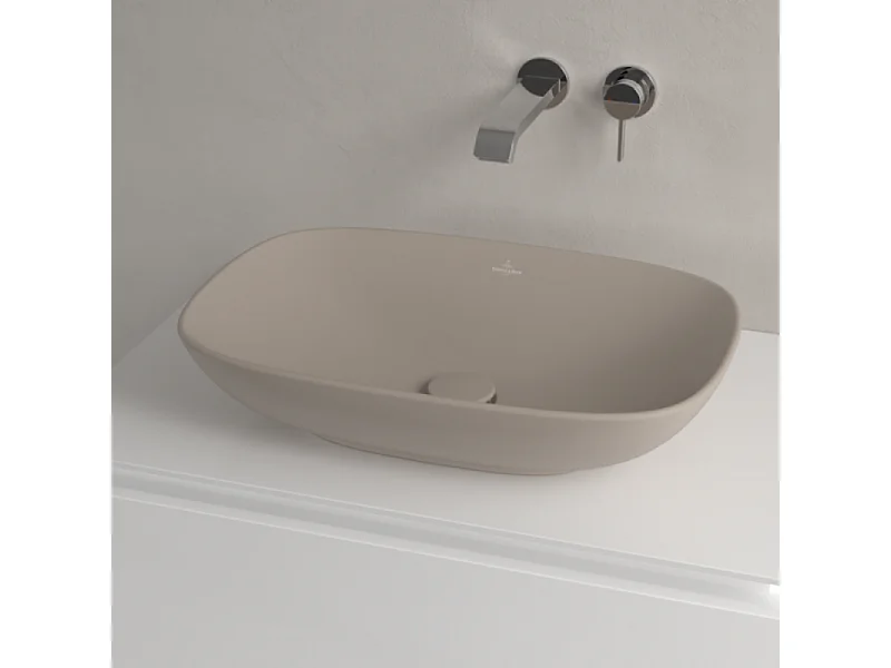 Vasque rectangle à poser VILLEROY ET BOCH Loop and Friends non meulé 62 x 42 Almond CeramicPlus sans trop plein