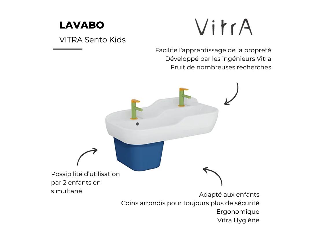 Lavabo pour enfant VITRA Sento Kids 85 cm avec trop-plein