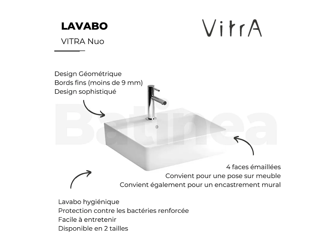 Lavabo VITRA Nuo 50 cm avec trop-plein