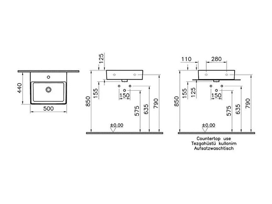 Lavabo VITRA Nuo 50 cm avec trop-plein