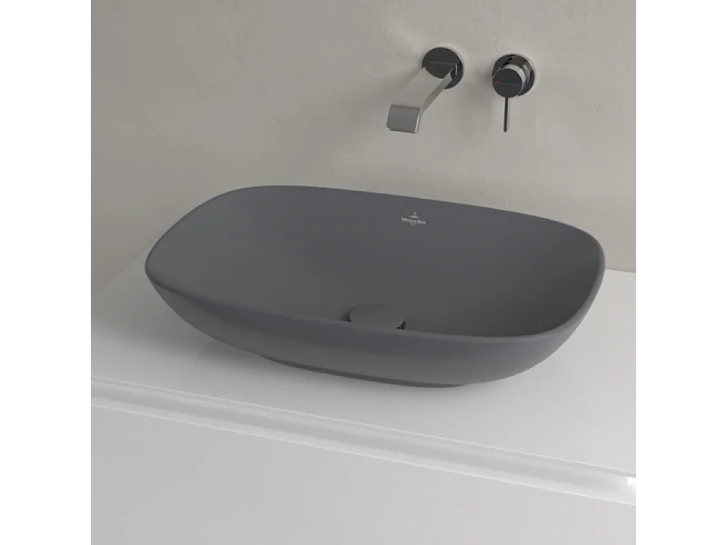 Vasque rectangle à poser VILLEROY ET BOCH Loop and Friends non meulé 56 x 38 Graphite CeramicPlus sans trop plein