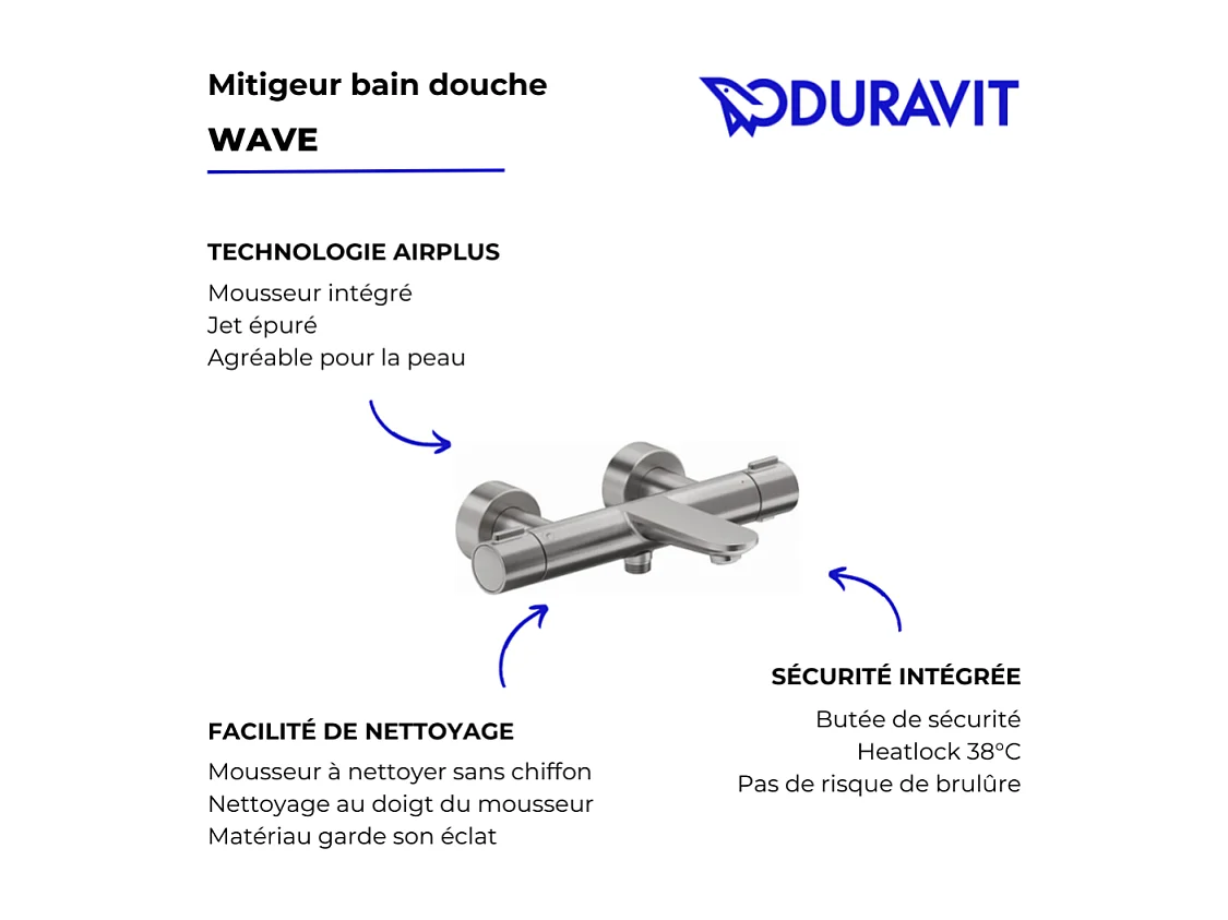 Mezclador termostático para bañera y ducha DURAVIT Wave acero inoxidable cepillado