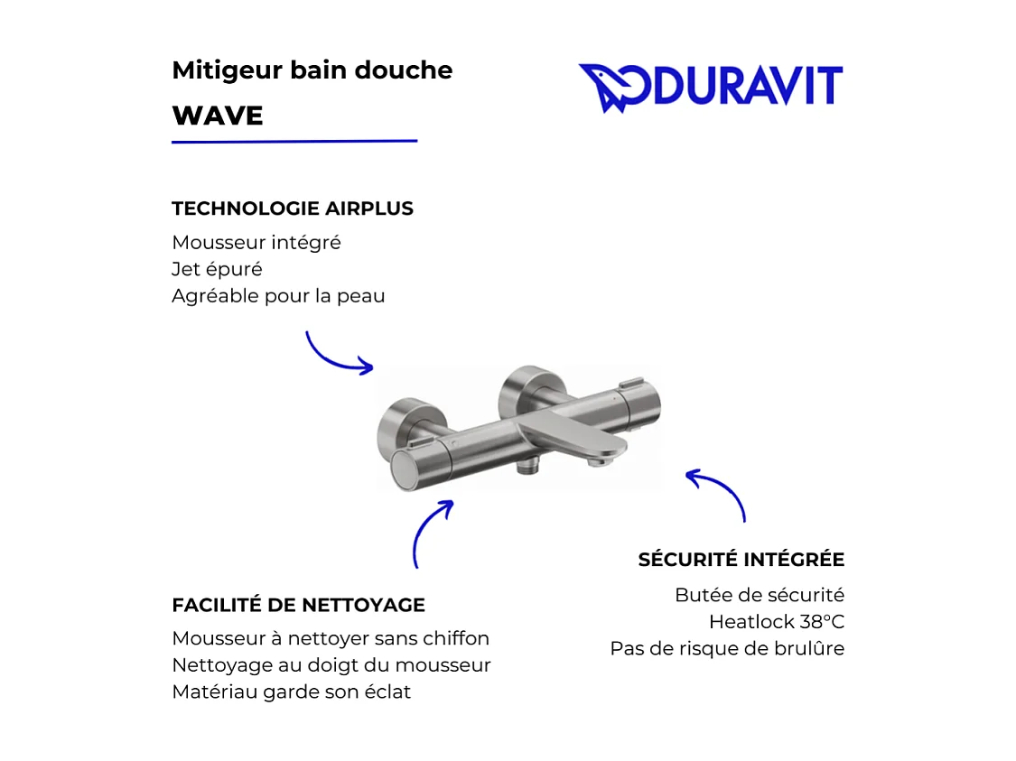 Mitigeur bain douche thermostatique DURAVIT Wave inox brossé
