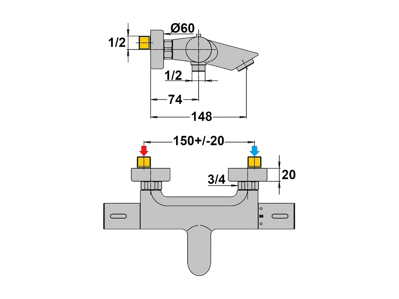 Mitigeur bain douche thermostatique PAINI Ruby Noir mat