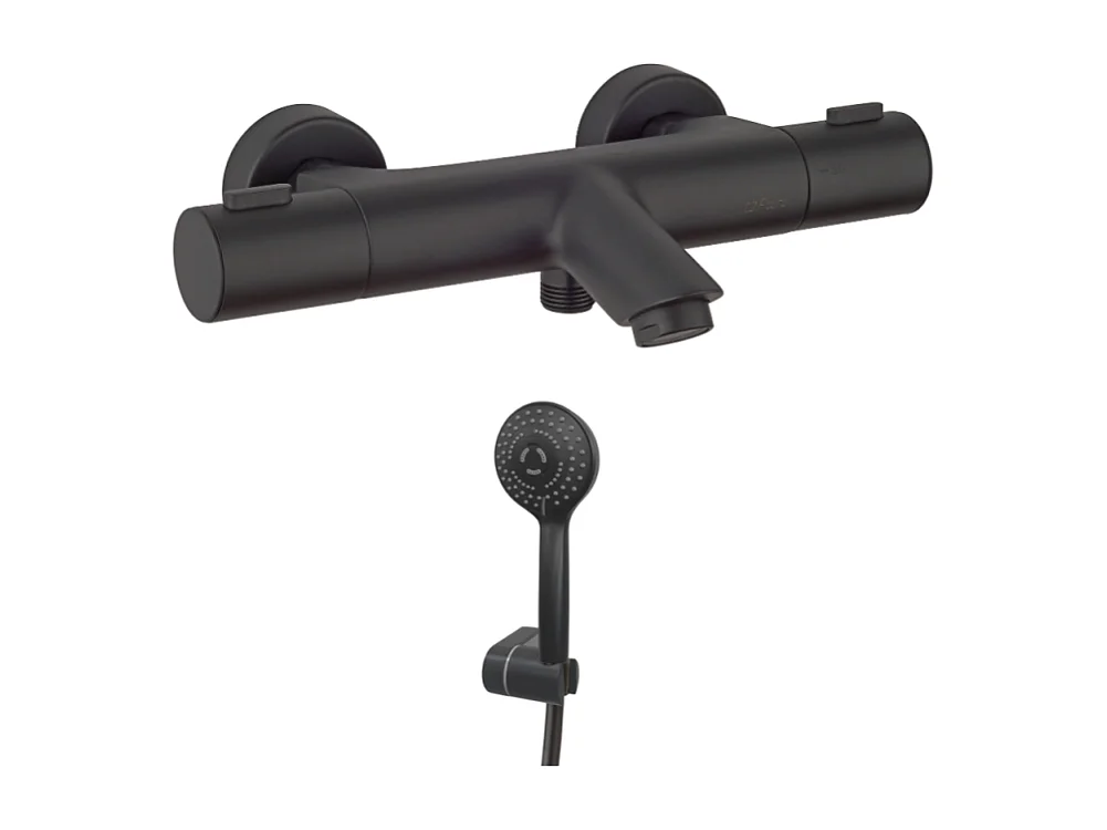 Mitigeur bain douche thermostatique PAINI Ruby + Minikit douchette 3 jets rond Ruby Noir mat