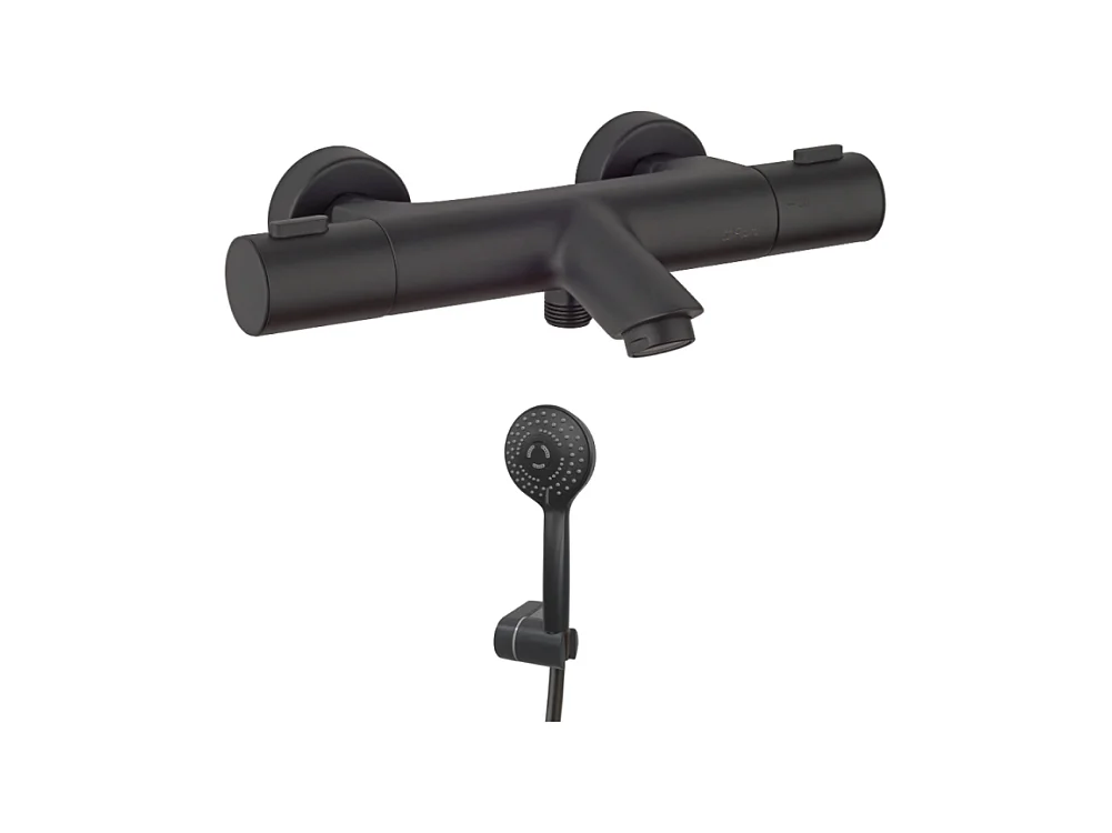 Mitigeur bain douche thermostatique PAINI Ruby + Minikit douchette 3 jets rond Ruby Noir mat