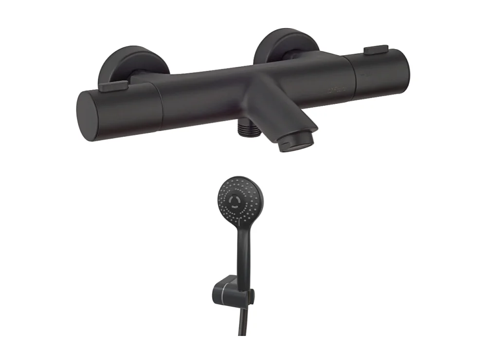 Mitigeur bain douche thermostatique PAINI Ruby + Minikit douchette 3 jets rond Ruby Noir mat