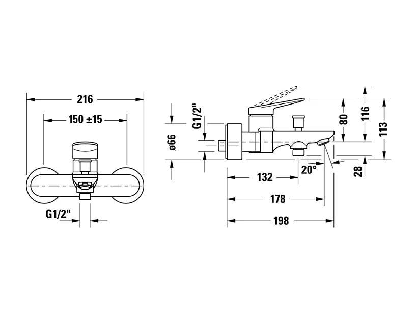 Mitigeur bain douche mécanique DURAVIT Wave inox brossé