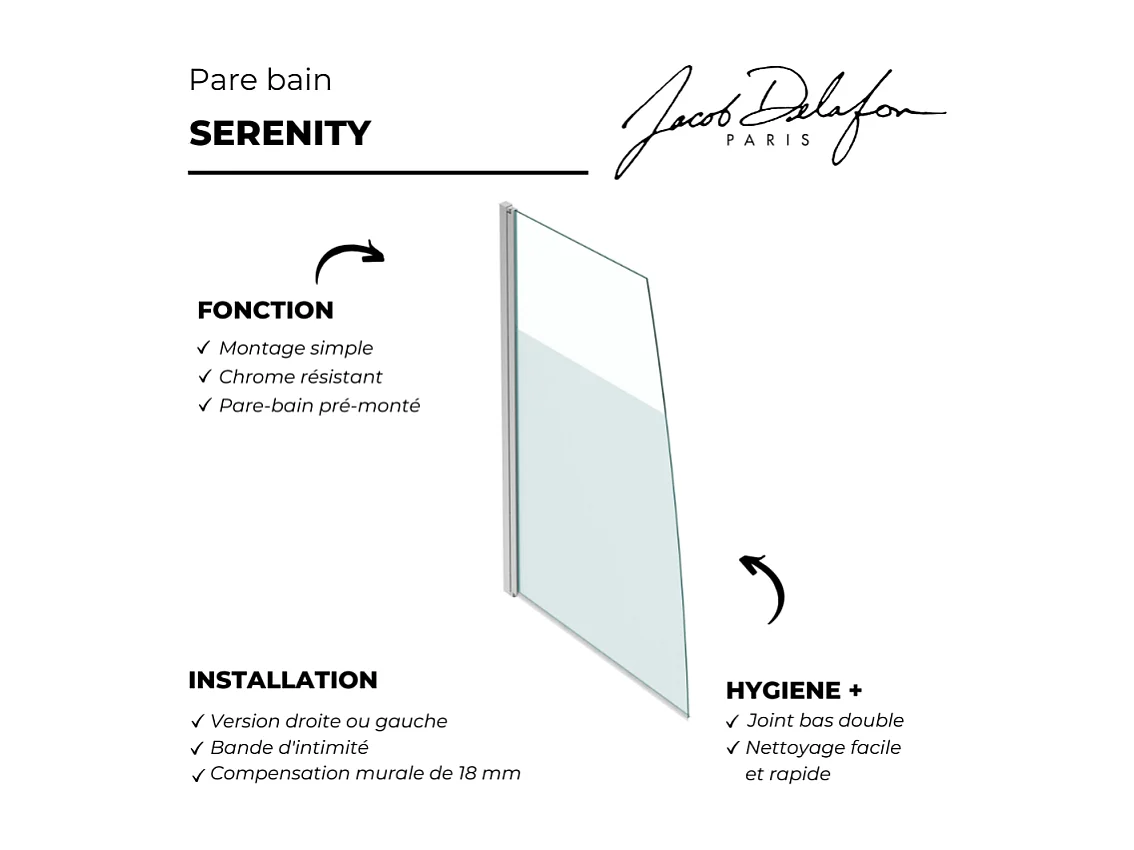 Pare bain JACOB DELAFON Serenity version gauche