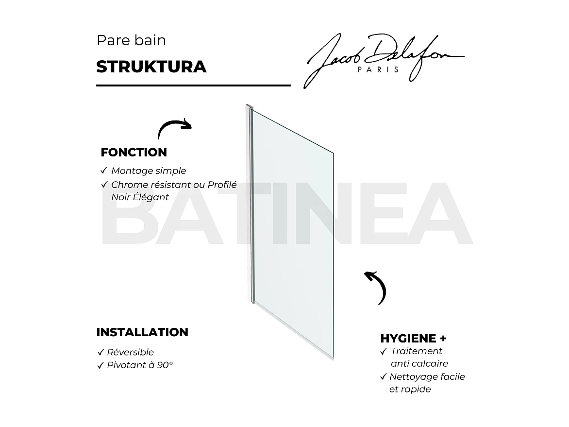 Pare-bain JACOB DELAFON Struktura 1 volet pivotant noir mat