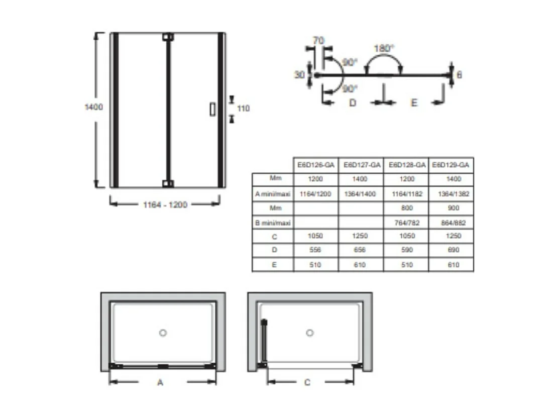 Pare bain JACOB DELAFON Capsule à poser en niche, Chrome 120 x 140