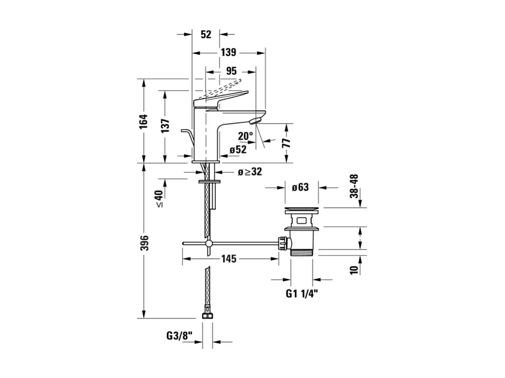 Mitigeur lavabo DURAVIT Wave S Eco 3L/min avec vidage chromé brillant