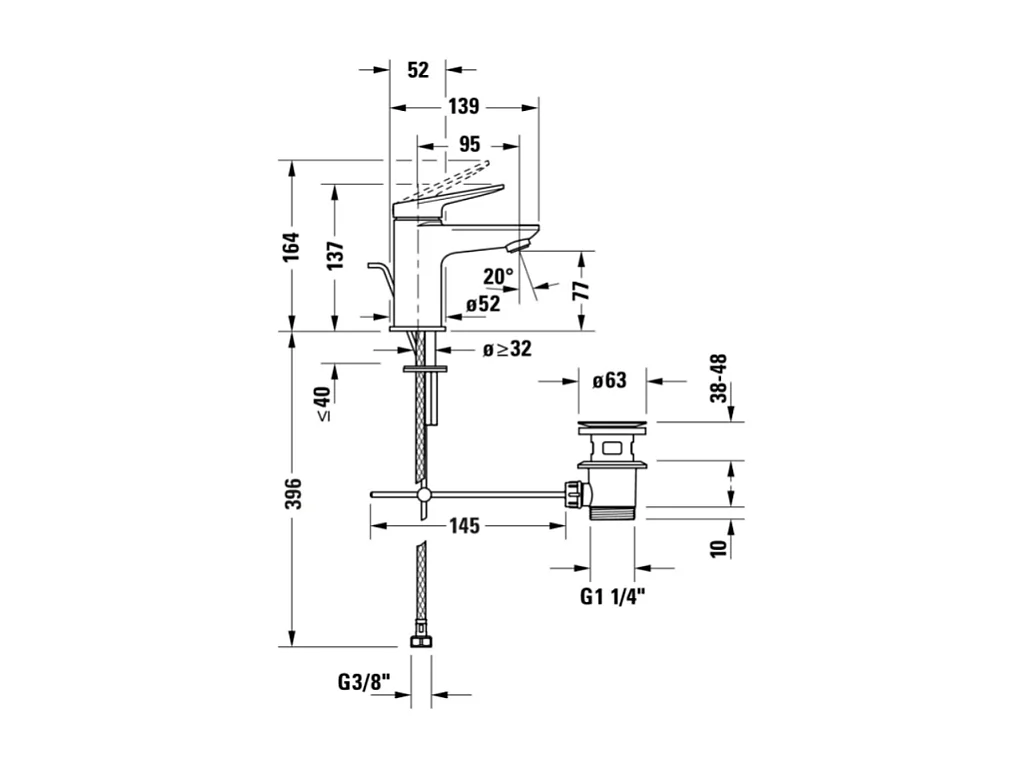 Mitigeur lavabo DURAVIT Wave S Eco 3L/min avec vidage chromé brillant