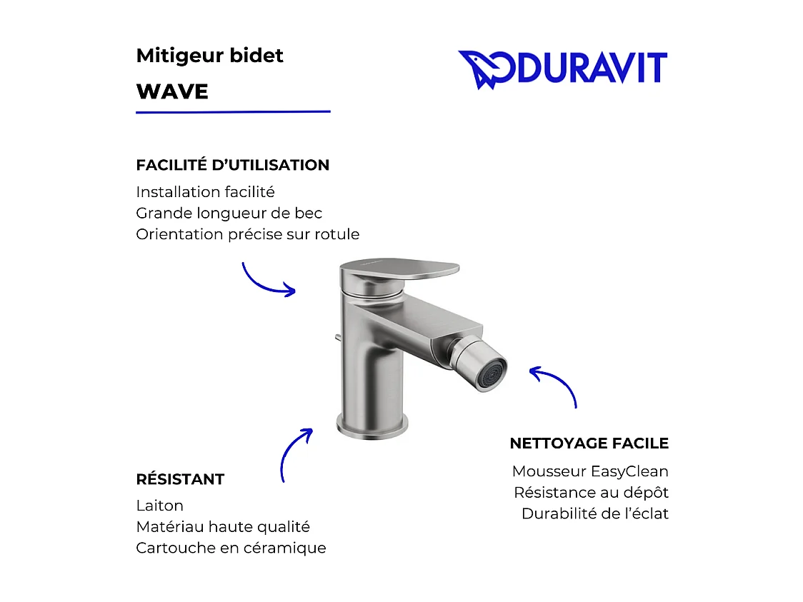 Mitigeur bidet DURAVIT Wave inox brossé
