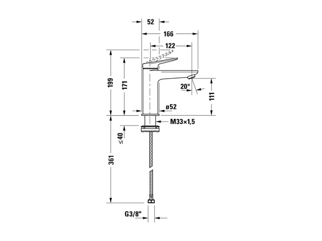 Mitigeur lavabo DURAVIT Wave M Eco 3L/min sans vidage chromé brillant