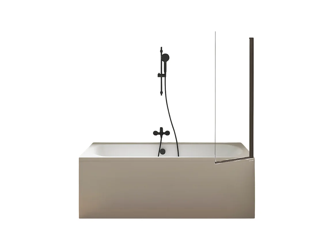 Pack baignoire droite 180 x 80 JACOB DELAFON Elise + tablier niche + pommeau et mitigeur bain noir Aimé + pare bain noir + vidage