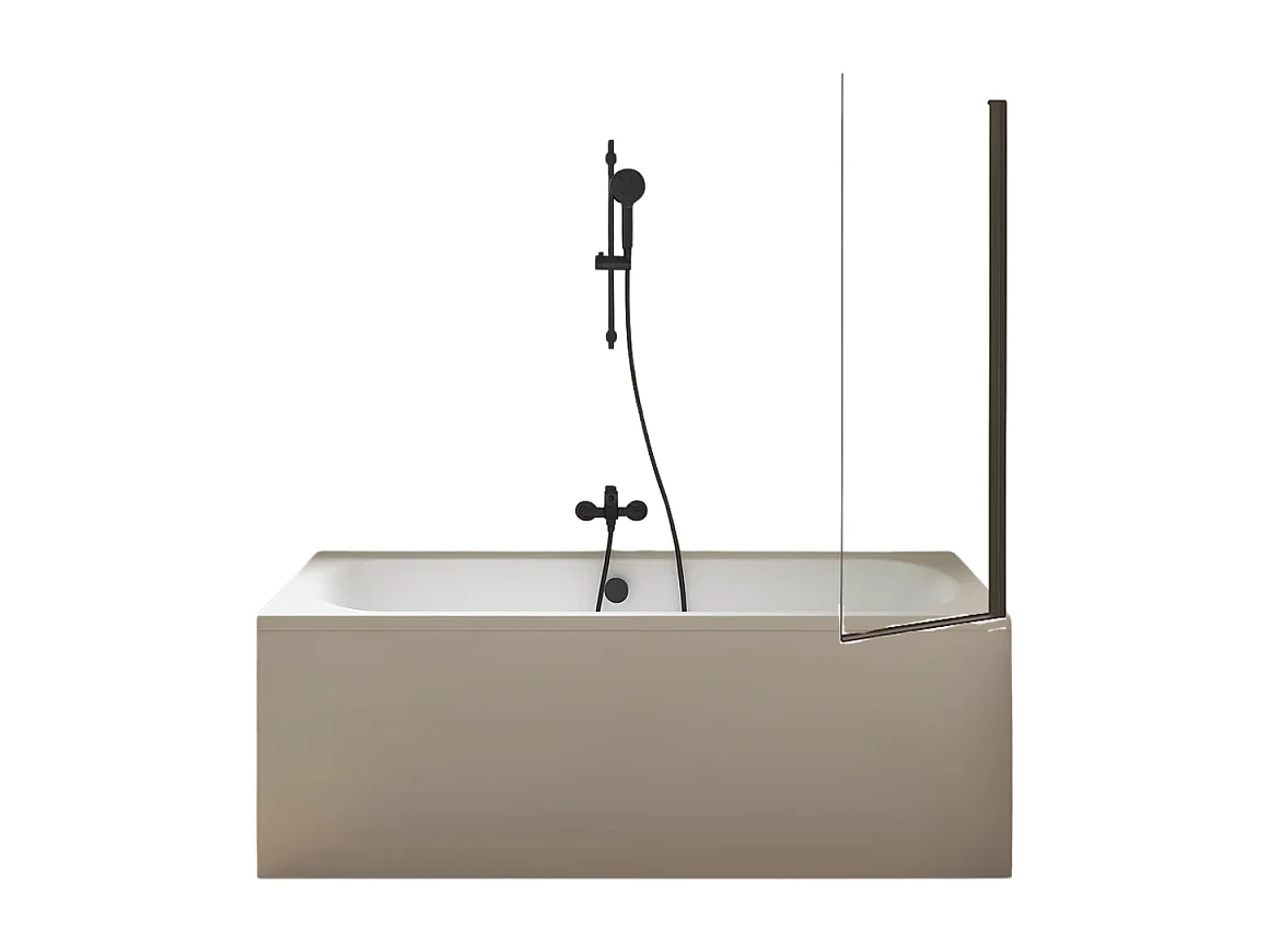 Pack baignoire droite 180 x 80 JACOB DELAFON Elise + tablier niche + pommeau et mitigeur bain noir Aimé + pare bain noir + vidage