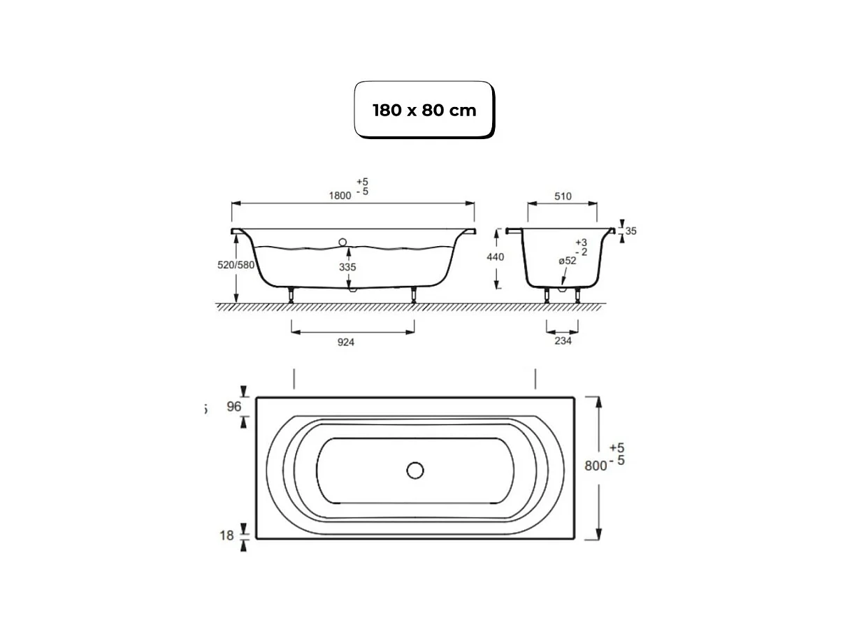 Pack baignoire droite 180 x 80 JACOB DELAFON Elise + pack pommeau et mitigeur bain douche noir mat Aimé + vidage