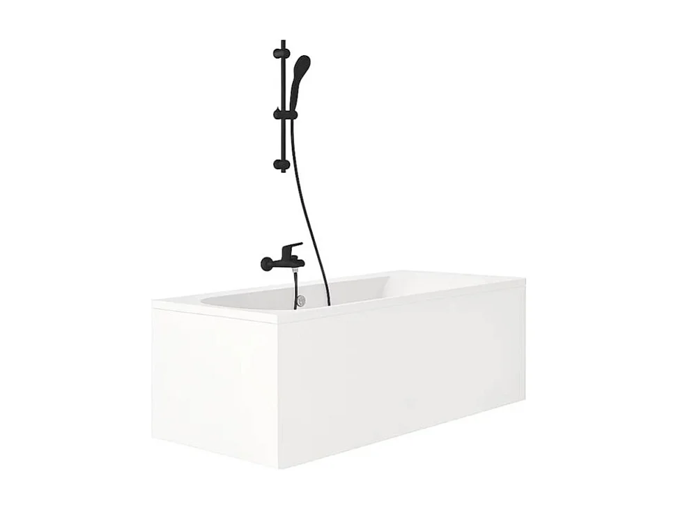 Pack baignoire droite 180 x 80 JACOB DELAFON Elise + pack pommeau et mitigeur bain douche noir mat Aimé + vidage