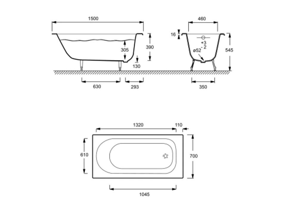 JACOB DELAFON Baignoire droite 150 X 70 Soisson fonte emaillee