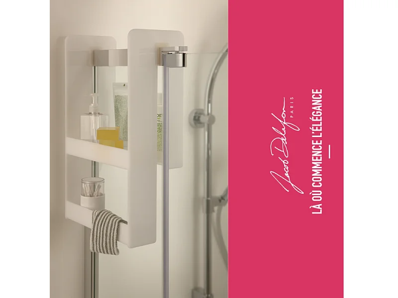 Pack baignoire bain douche 160 x 85 JACOB DELAFON Malice version gauche blanc mat + tablier en niche + pare bain + étagère