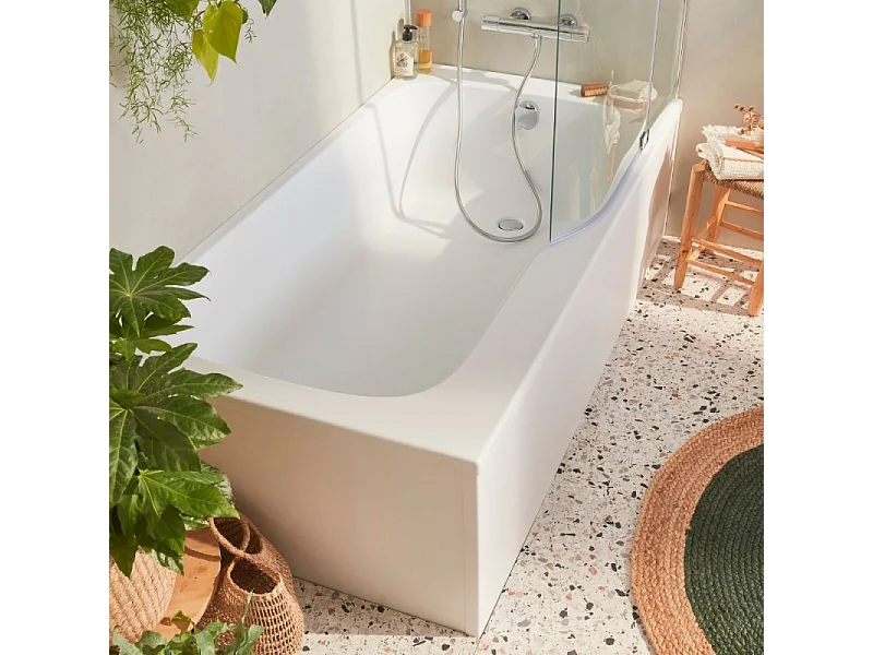 Pack baignoire bain douche 160 x 85 JACOB DELAFON Malice version droite + tablier en angle + pare bain