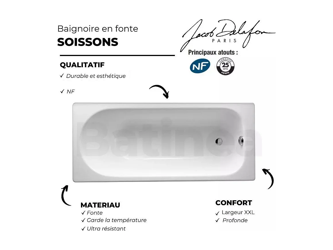JACOB DELAFON Baignoire droite 170 X 70 Soissons fonte