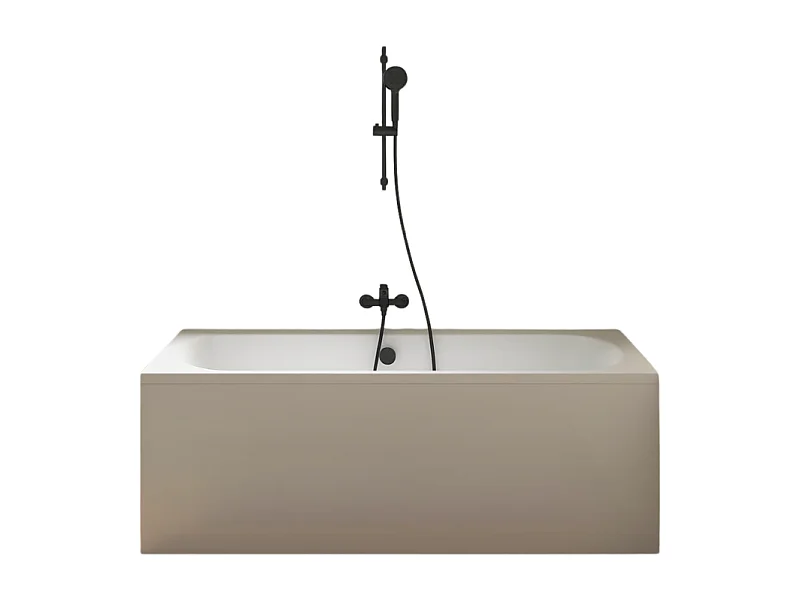 Pack baignoire droite 180 x 80 JACOB DELAFON Elise + tablier niche + pommeau et mitigeur bain noir mat Aimé + vidage