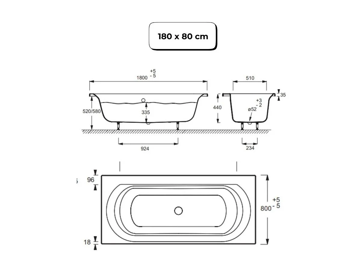 Pack baignoire droite 180 x 80 JACOB DELAFON Elise + tablier niche + pommeau et mitigeur bain noir mat Aimé + vidage