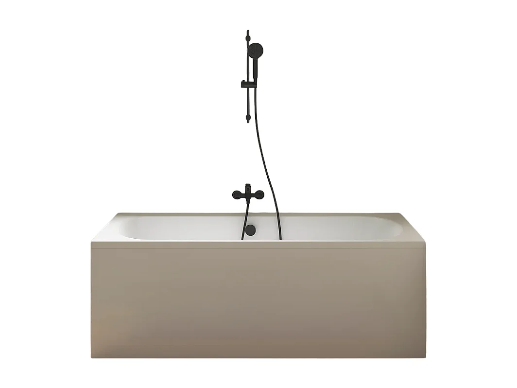 Pack baignoire droite 180 x 80 JACOB DELAFON Elise + tablier niche + pommeau et mitigeur bain noir mat Aimé + vidage