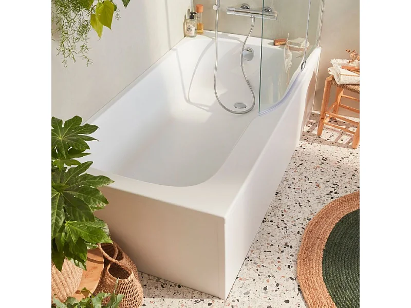 Pack baignoire bain douche 170 x 90 JACOB DELAFON Malice version droite + tablier en angle + pare bain