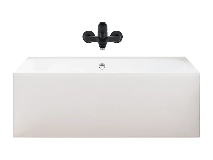 Pack baignoire droite 180 x 80 JACOB DELAFON Elise + tablier en niche + mitigeur bain douche mural Aimé noir + vidage