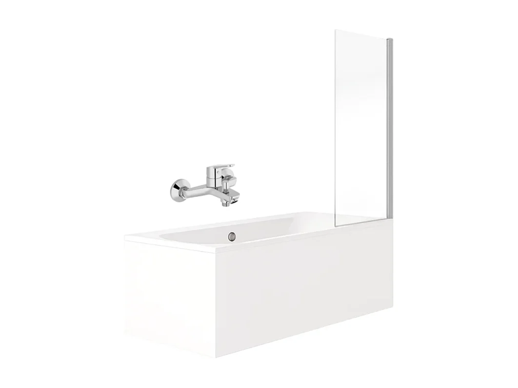 Pack baignoire 170 x 75 JACOB DELAFON Elise + tablier angle + mitigeur bain douche mural Aimé chromé + pare bain chromé + vidage