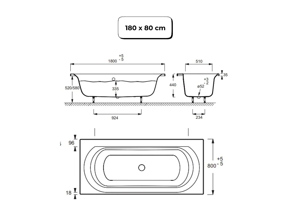 Pack baignoire droite 180 x 80 JACOB DELAFON Elise + tablier en angle + mitigeur bain douche mural Aimé noir + vidage noir