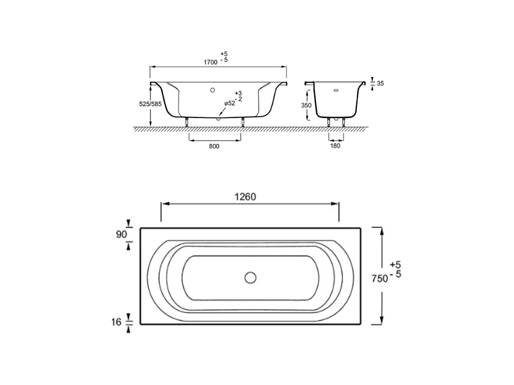 Pack baignoire droite 170 x 75 JACOB DELAFON Elise + tablier en angle + mitigeur bain douche mural Aimé noir + vidage