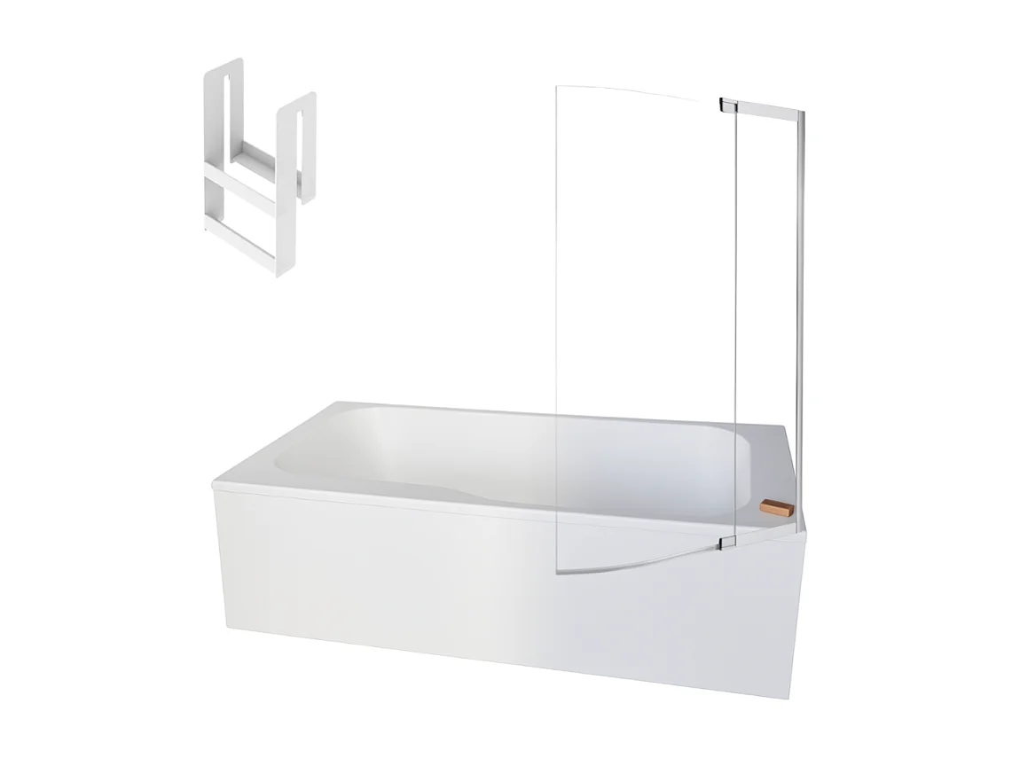 Pack baignoire bain douche 160 x 85 JACOB DELAFON Malice version droite + tablier en angle + pare bain + étagère pour pare bain