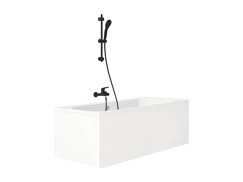 Pack baignoire droite 170 x 75 JACOB DELAFON Elise + tablier angle + pommeau et mitigeur bain noir mat Aimé + vidage