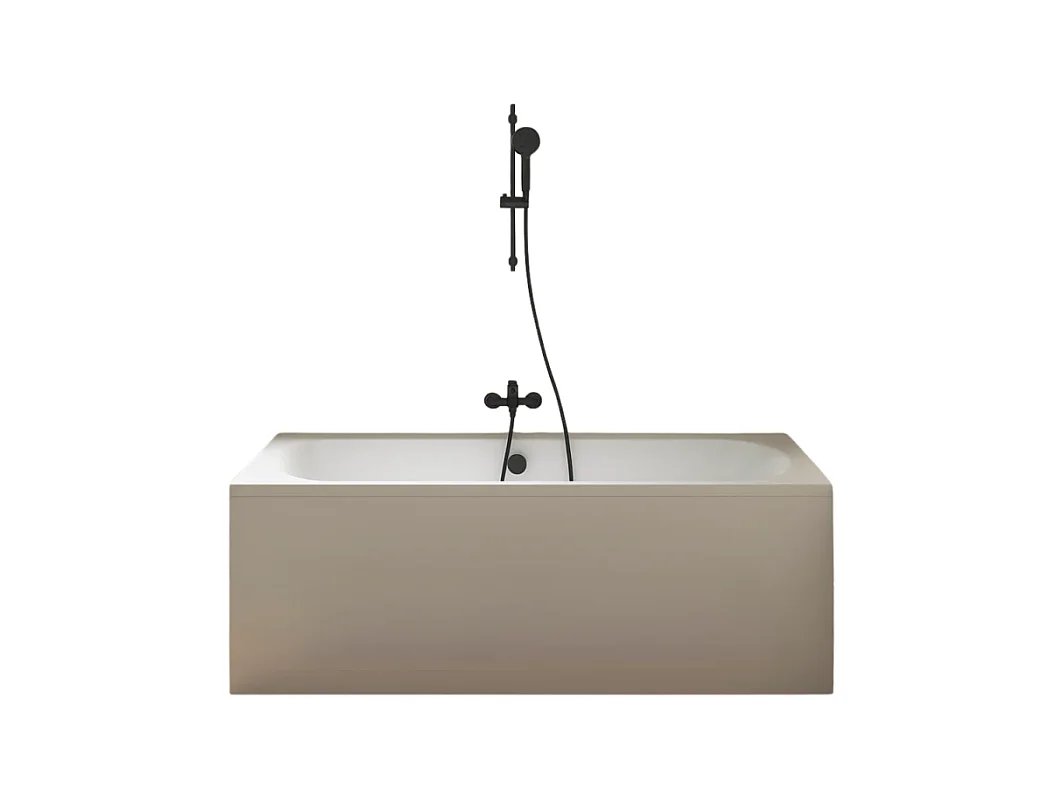 Pack baignoire droite 170 x 75 JACOB DELAFON Elise + tablier niche + pommeau et mitigeur bain noir mat Aimé + vidage