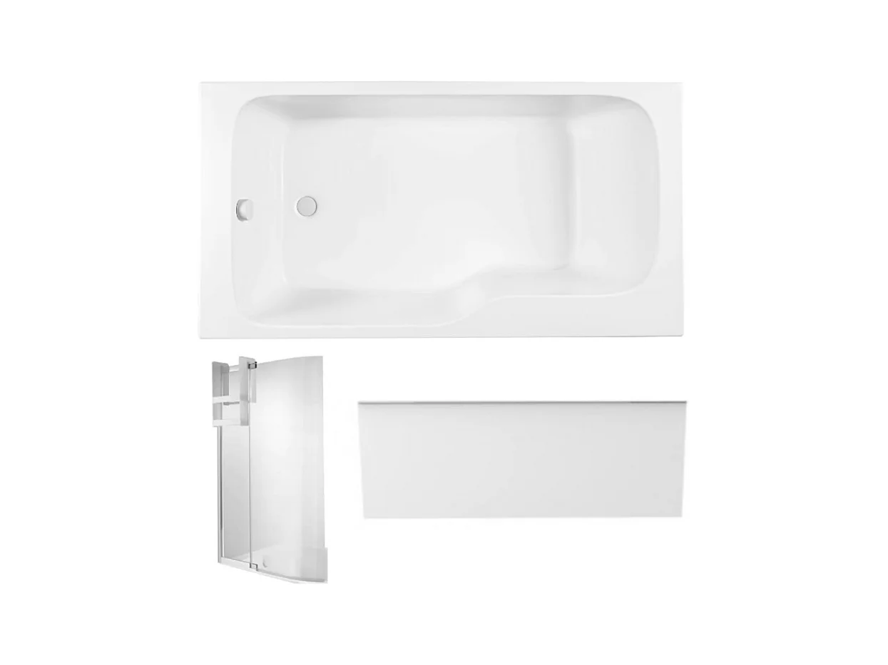 Pack baignoire bain douche 160 x 85 JACOB DELAFON Malice version gauche + tablier en niche + pare bain + étagère pour pare bain