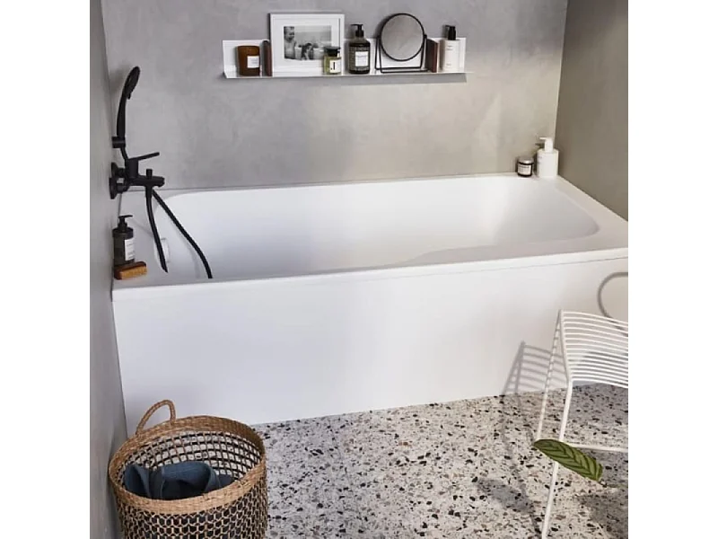 Pack baignoire bain douche 160 x 85 JACOB DELAFON Malice version gauche + tablier en niche + pare bain + étagère pour pare bain