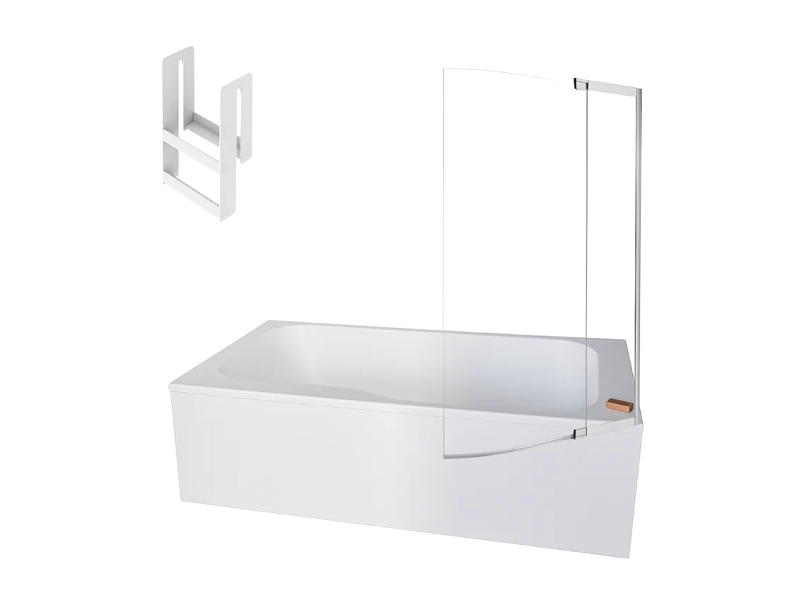 Pack baignoire bain douche 160 x 85 JACOB DELAFON Malice version droite blanc mat + tablier en niche + pare bain + étagère