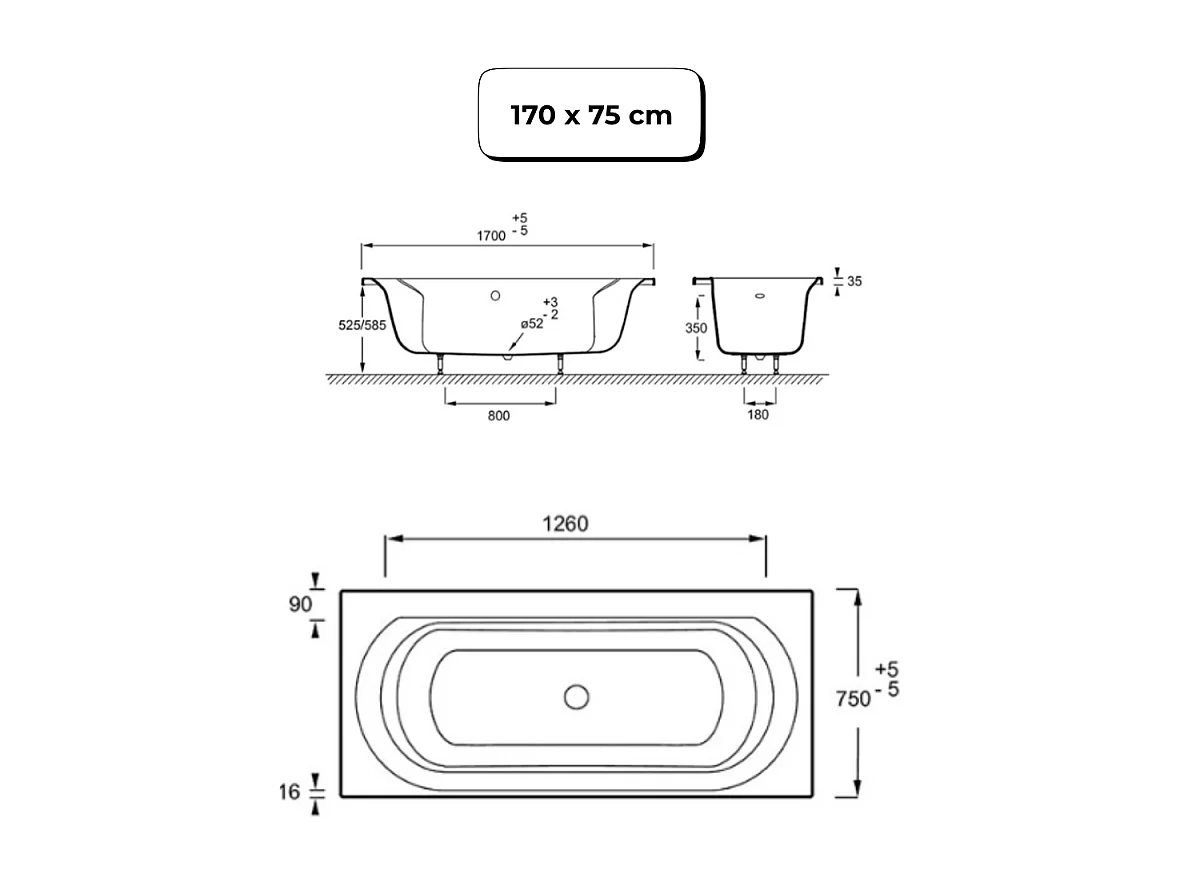Pack baignoire droite 170 x 75 JACOB DELAFON Elise + tablier niche + mitigeur bain Aimé noir + pare bain noir mat + vidage