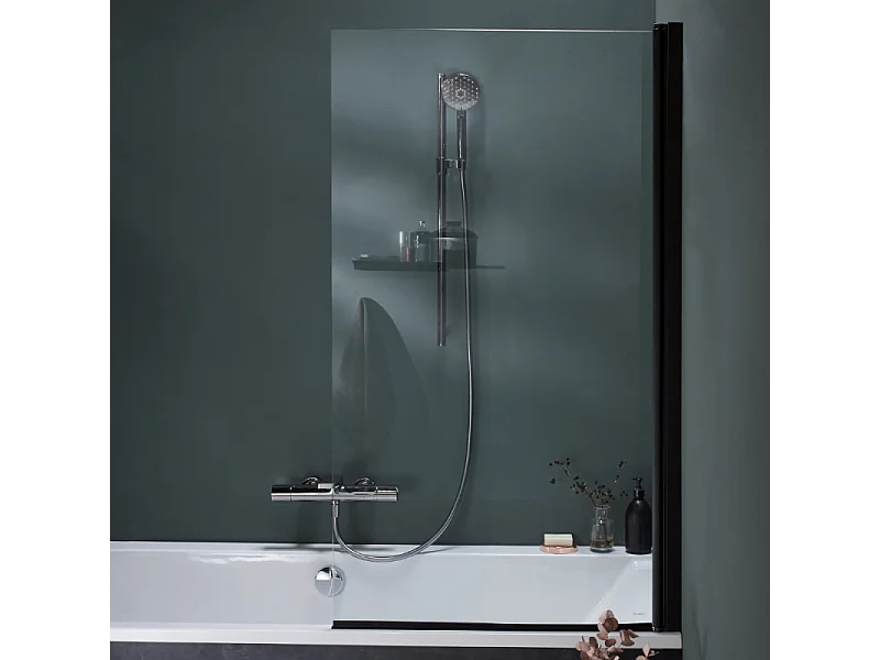 Pack baignoire droite 170 x 75 JACOB DELAFON Elise + tablier niche + mitigeur bain Aimé noir + pare bain noir mat + vidage