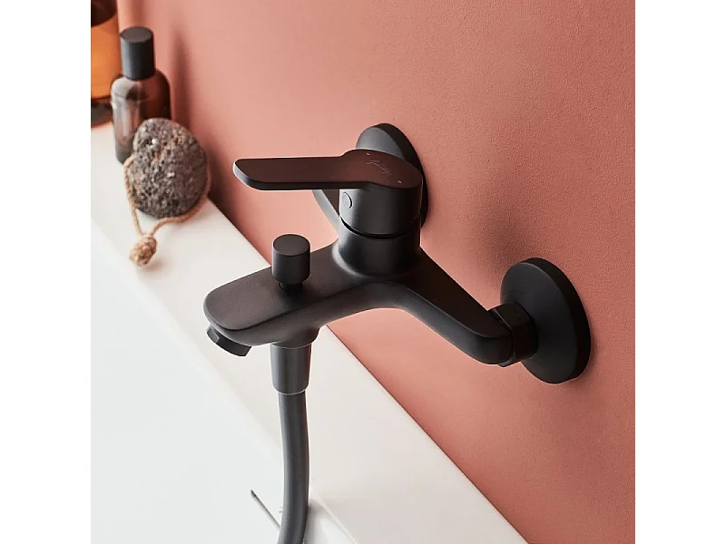 Pack baignoire droite 170 x 75 JACOB DELAFON Elise + tablier niche + mitigeur bain Aimé noir + pare bain noir mat + vidage noir