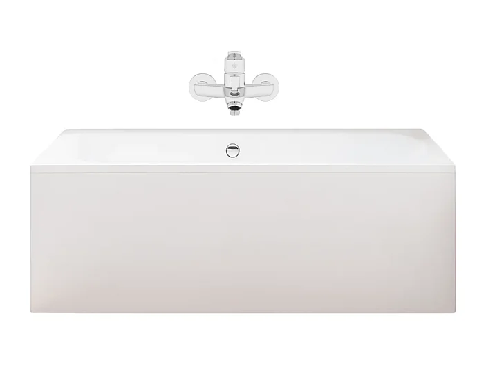 Pack baignoire droite 180 x 80 JACOB DELAFON Elise + tablier en niche + mitigeur bain douche mural Aimé chromé + vidage
