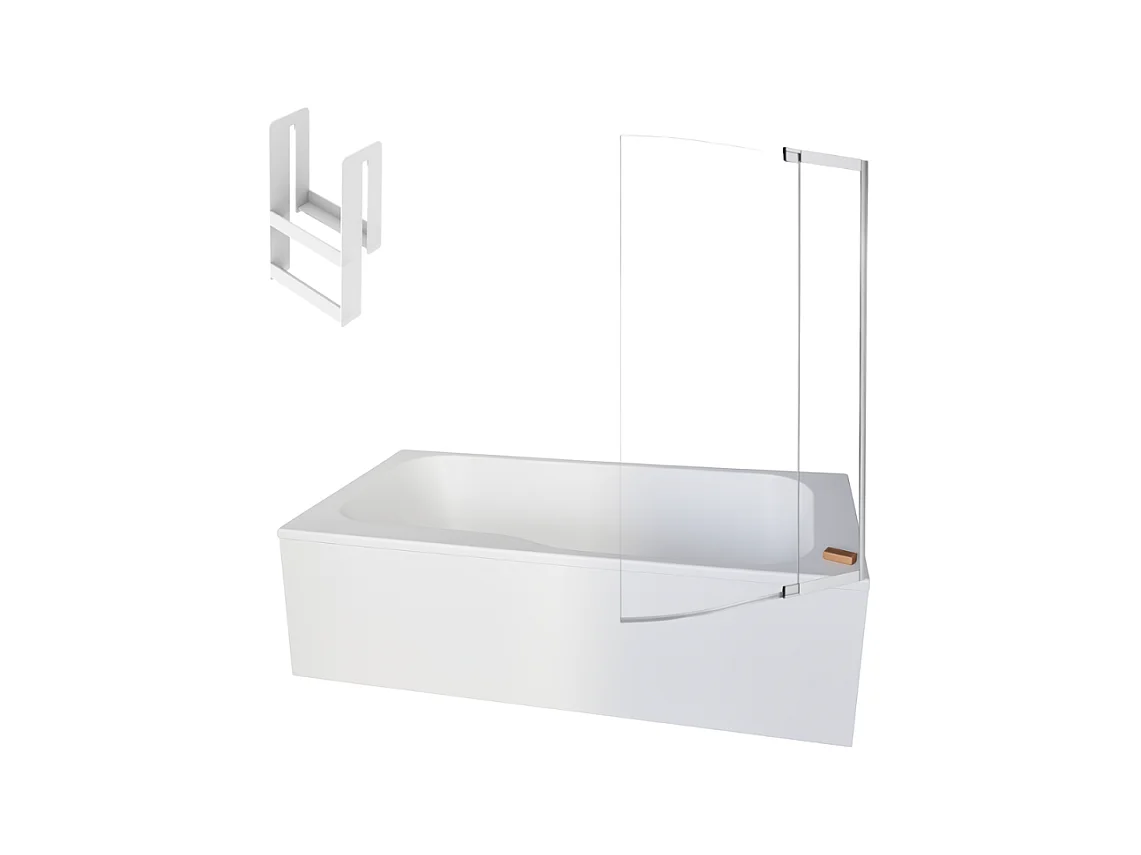 Pack baignoire bain douche 170 x 90 JACOB DELAFON Malice version droite + tablier en angle + pare bain + étagère pour pare bain