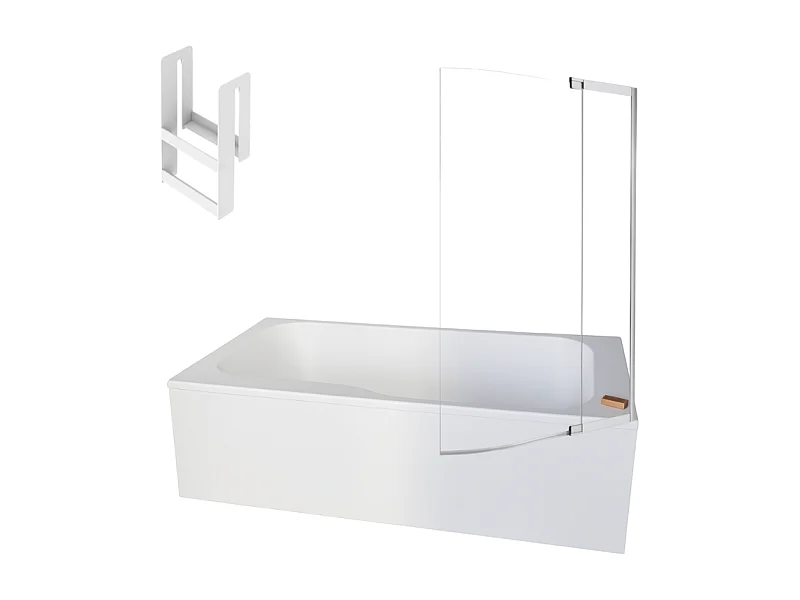 Pack baignoire bain douche 170 x 90 JACOB DELAFON Malice version droite blanc mat + tablier en niche + pare bain + étagère