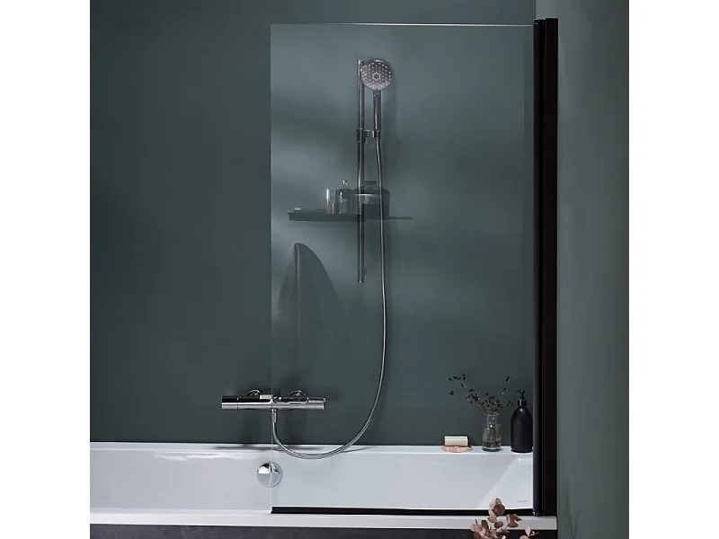 Pack baignoire droite 180 x 80 JACOB DELAFON Elise + tablier angle + pommeau et mitigeur bain noir Aimé + pare bain noir + vidage noir
