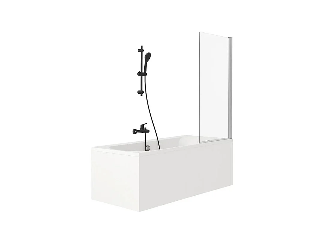 Pack baignoire 180 x 80 JACOB DELAFON Elise + tablier angle + pommeau et mitigeur bain noir Aimé + pare bain chromé + vidage